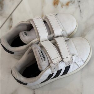 Adidas Kids White and Black Velcro Sneakers